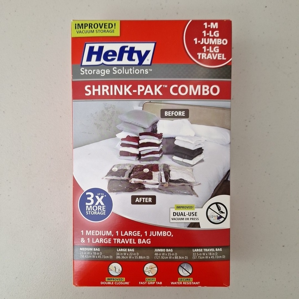 Hefty Shrink-Pak Bags Combo Set Vacuum Storage Bags Waterproof Reusable NEW
